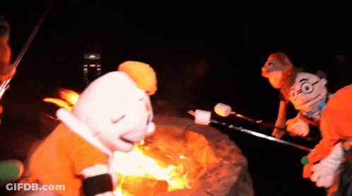 Stuffed Animals Roasting Marshmallows GIF
