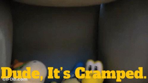 Stuffed Animals Saying Dude It's Cramped GIF