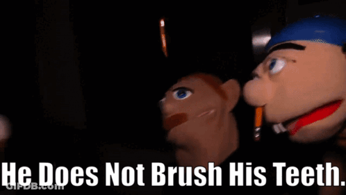 Stuffed Animals Saying He Does Not Brush His Teeth GIF