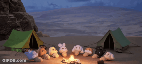 Stuffed Animals Sitting Around Campfire GIF