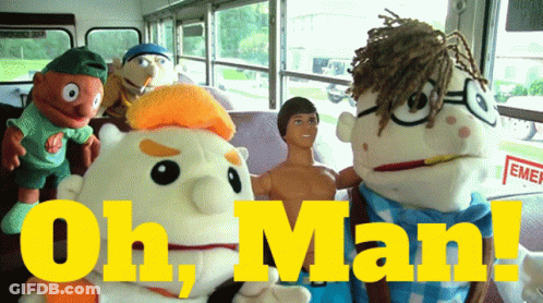 Stuffed Animals Sitting On Bus With Oh Man GIF