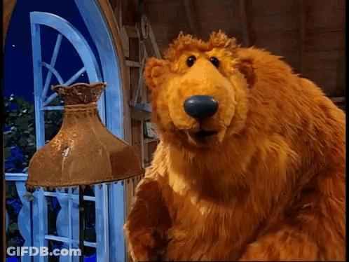 Stuffed Bear Standing Next To Lamp GIF