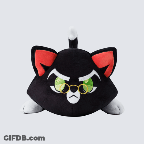Stuffed Black Cat With Green Eyes And Glasses GIF