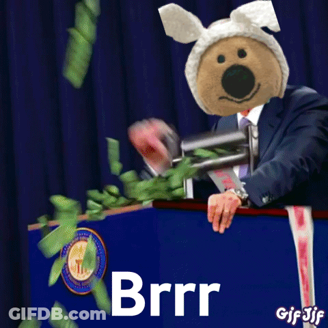 Stuffed Bunny At Podium With Money And Brrr GIF