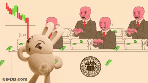 Stuffed Bunny At Podium With Money Falling And Brrr GIF