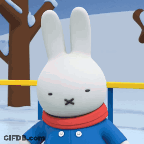Stuffed Bunny In Blue Jacket And Scarf With X Face GIF
