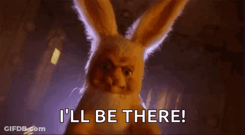 Stuffed Bunny In Dark Saying I'll Be There GIF