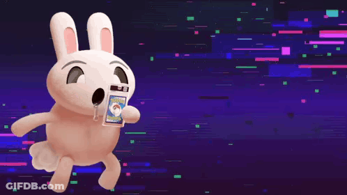 Stuffed Bunny Running In Front Of Neon Chase Sign GIF