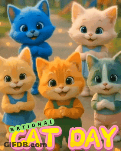 Stuffed Cats Together National Cat Day GIF