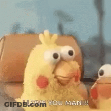 Stuffed Chicken With Big Eyes Saying I Love You Man GIF