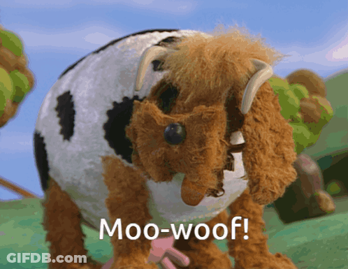Stuffed Cow Says Moo-Woof GIF
