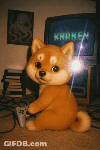 Stuffed Dog Sitting In Front Of TV Saying Kraken GIF