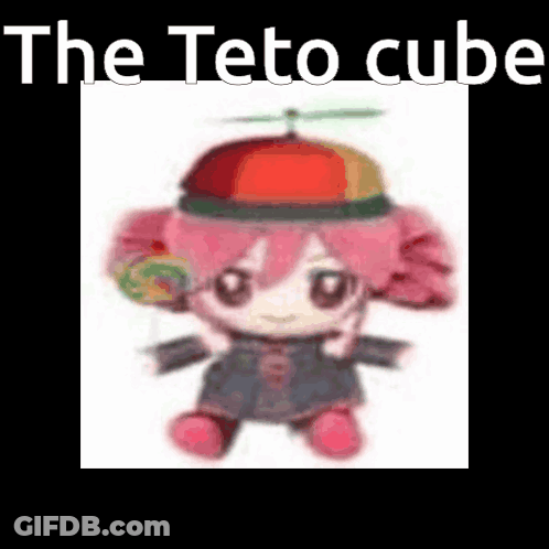 Stuffed Doll With Hat And Lollipop Saying Teto Cube GIF