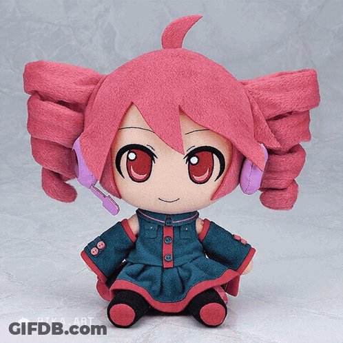 Stuffed Doll With Pink Hair And Headphones GIF