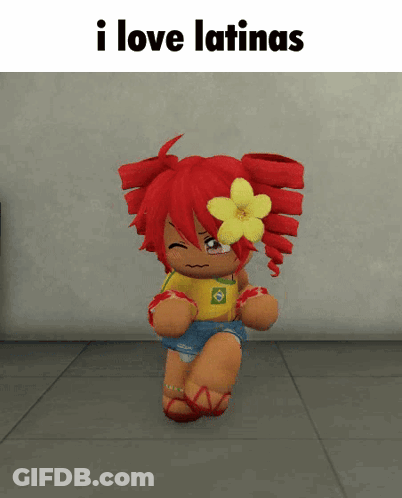 Stuffed Doll With Red Hair And Yellow Flower Dancing I Love Latinas GIF