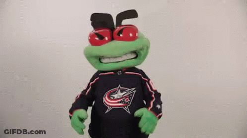 Stuffed Frog In Hockey Jersey And Glasses Dancing GIF