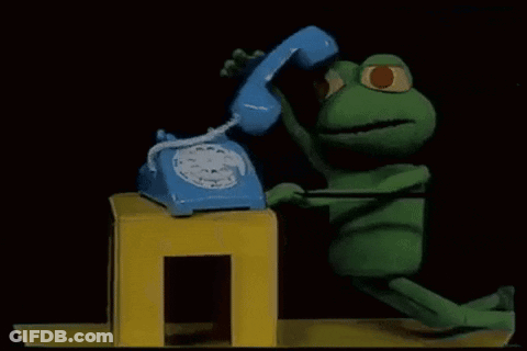 Stuffed Frog Talking On Blue Telephone GIF