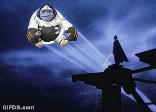 Stuffed Gorilla Flying With Lightning Bolt GIF