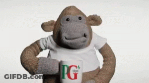 Stuffed Gorilla Holding Cup Of PG Tea GIF