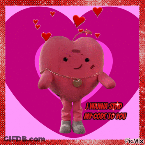Stuffed Heart Saying I Wanna Send My Code To You GIF