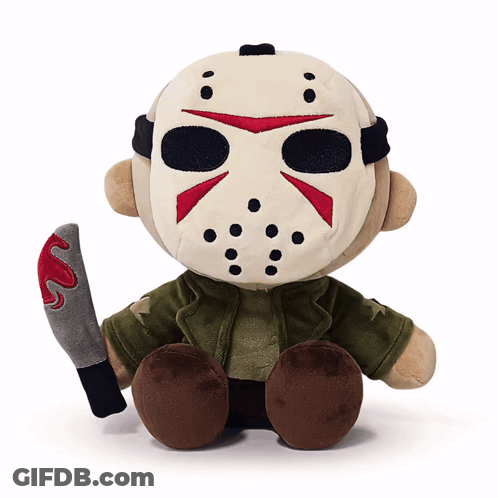 Stuffed Jason Voorhees Holding Knife With Blood GIF