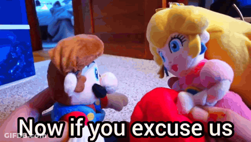 Stuffed Mario And Princess Peach Talking GIF