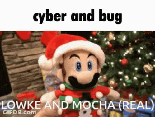 Stuffed Mario In Santa Hat Saying Cyber And Bug Lowke And Mocha Real GIF