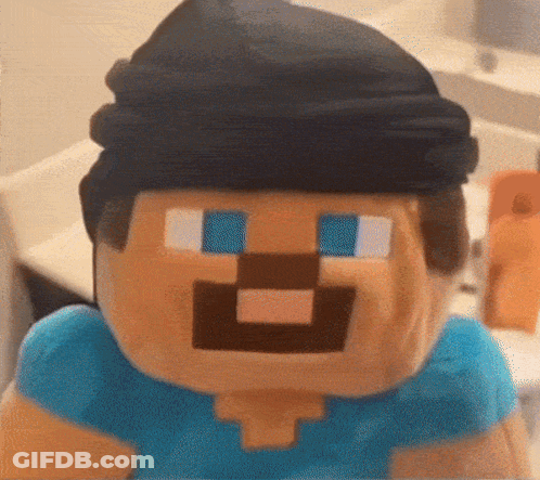 Stuffed Minecraft Character Blue Shirt Black Hat GIF