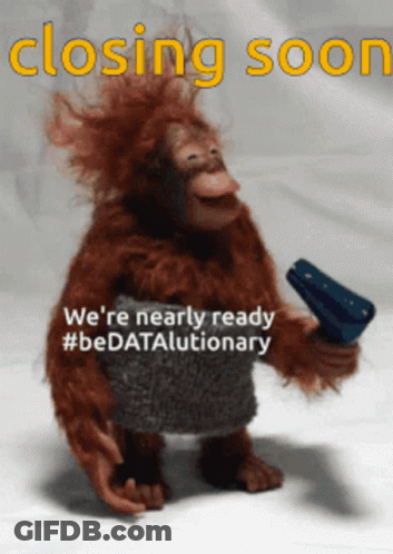 Stuffed Monkey Holding Stapler Closing Soon GIF