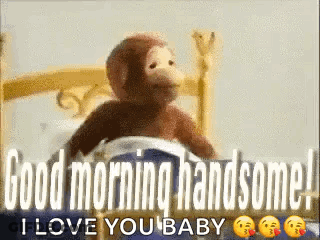 Stuffed Monkey Says Good Morning Handsome I Love You Baby GIF