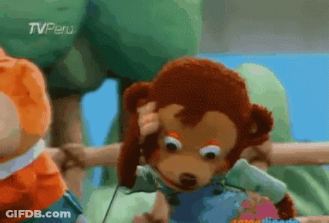 Stuffed Monkey With TV Peru Logo GIF