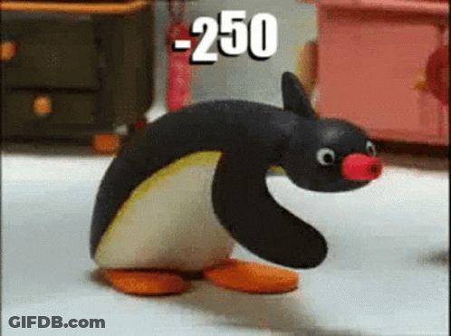 Stuffed Penguin With Red Nose And Number 250 GIF