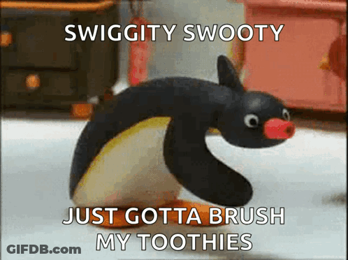 Stuffed Penguin With Swiggity Swooty Caption GIF