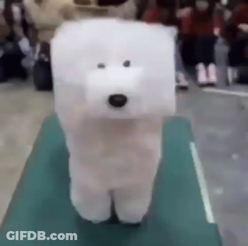 Stuffed Polar Bear Standing On Table GIF
