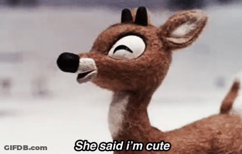 Stuffed Reindeer Saying She Said I'm Cute In Snow GIF