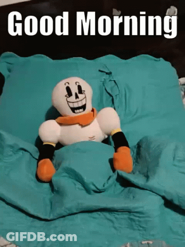 Stuffed Skeleton Laying On Bed Saying Good Morning GIF