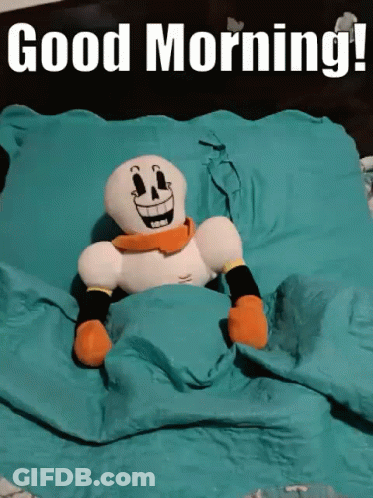 Stuffed Skeleton Laying On Bed Saying Good Morning GIF