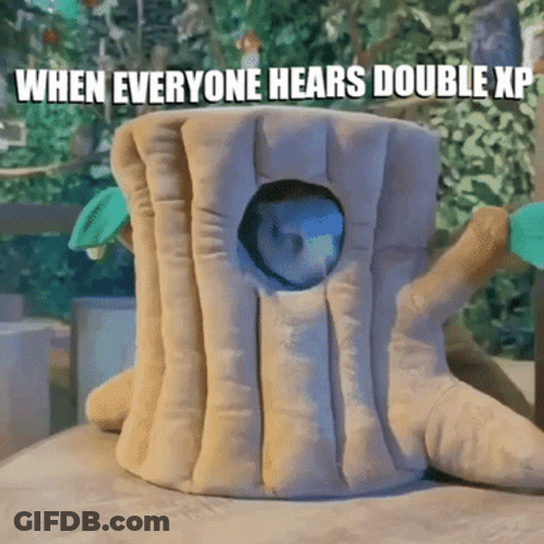 Stuffed Tree Stump Saying When Everyone Hears Double X GIF