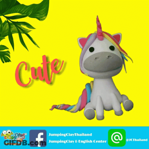 Stuffed Unicorn Sitting On Yellow Background Saying Cute GIF