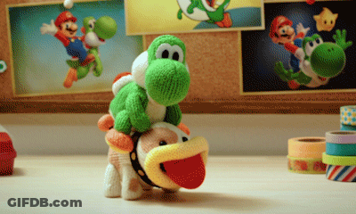 Stuffed Yoshi Riding Another Stuffed Animal GIF