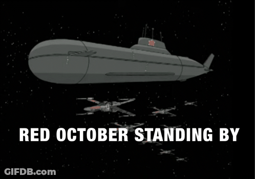 Submarine With Red Star Surrounded By X-Wings GIF