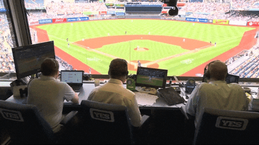 Subway Series Presenters Reacting In Booth GIF