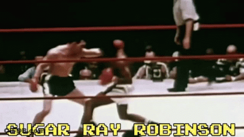 Sugar Ray Robinson Boxing Match With Shirtless Man GIF