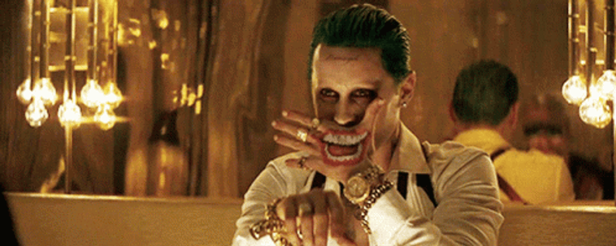 Suicide Squad Joker Laughing Mouth In His Hand GIF