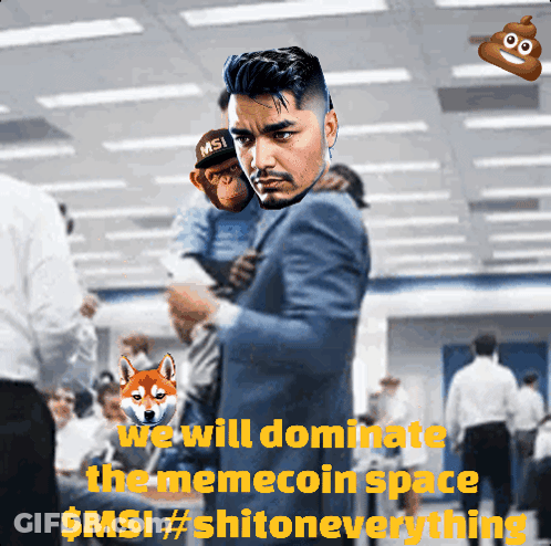 Suited Man Holding Monkey Says We Will Dominate Memecoin GIF