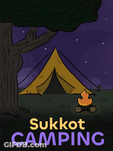 Sukkot Camping Poster With Tent And Fire GIF