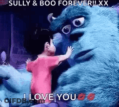 Sulley And Boo Hugging Saying I Love You GIF