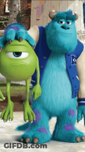 Sulley And Mike From Monsters Inc Are Standing Next To Each Other GIF