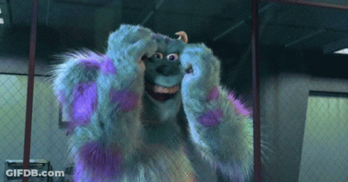Sulley From Monsters Inc Is Making A Face With His Hands GIF