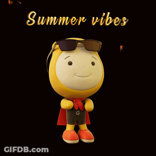 Summer Vibes Cartoon Character With Sunglasses And Cape GIF
